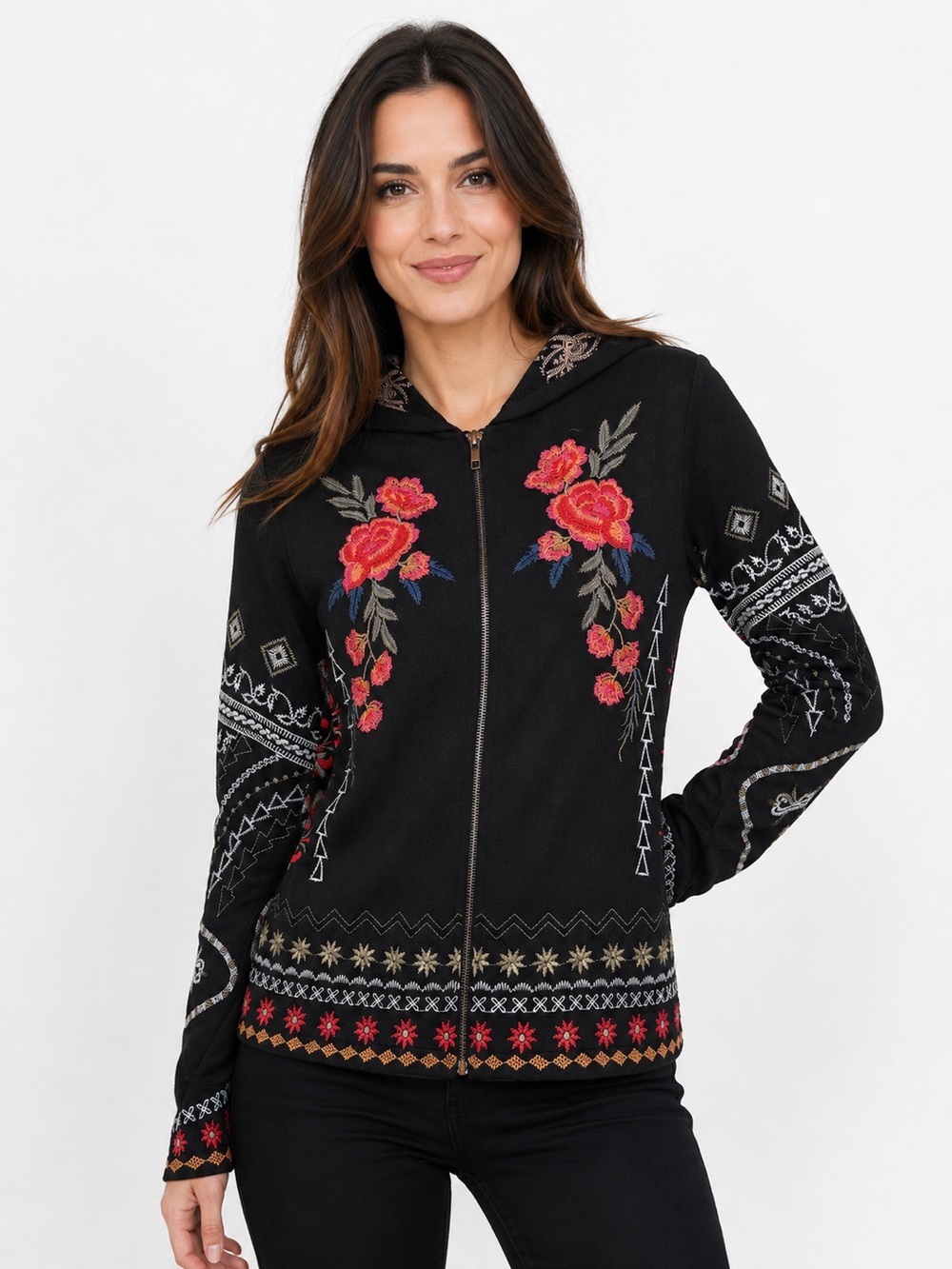 Dor Dor Couture Sweatshirt - Floral Zip Up Hoodie Boho - Preloved